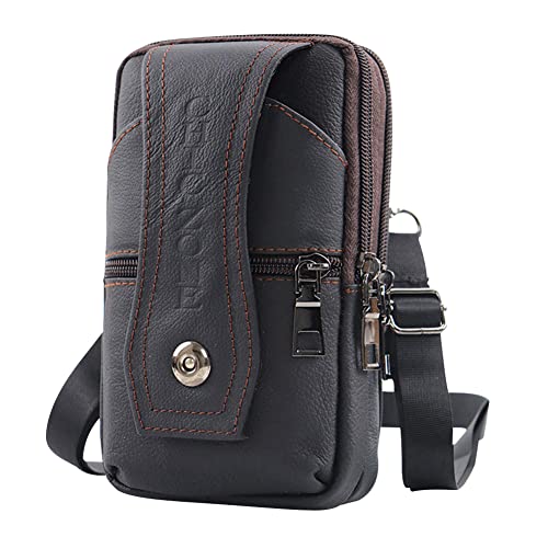 Männer PU Leder Handy Gürtel Taschen Einfarbig Multi-layerWaist Pack Fanny Pack Outdoor Jogging Sport Laufen Tasche, Schwarz , 17,5 cm von ARVALOLET