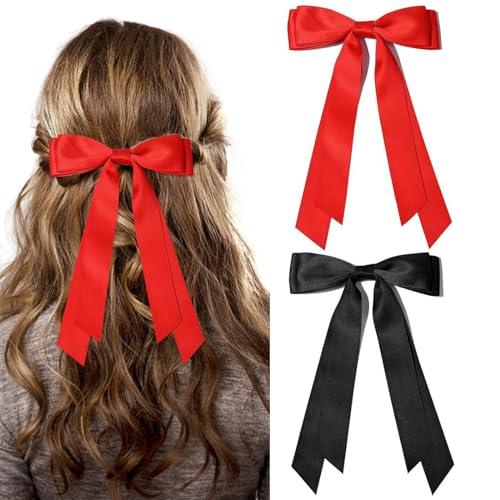 2 Stück Schleife Haare Damen, Haarschleife, Schleifen Haarspange, Schleifen Haare Mädchen Hair Bows für Party, Frauen, Mädchen (Schwarz Rot) von ARVOV