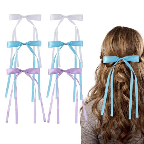 6 Stück Haarschleife Damen, Schleifen Haare, Schleifen Haare Mädchen,Haarspangen mit Schleife, Hair Bows Clip für Party, Frauen, Mädchen (Blau Lila Weiß) von ARVOV