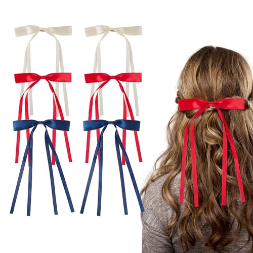 6 Stück Haarschleife Damen, Schleifen Haare, Schleifen Haare Mädchen,Haarspangen mit Schleife, Hair Bows Clip für Party, Frauen, Mädchen (Marineblau Weinrot Beige) von ARVOV