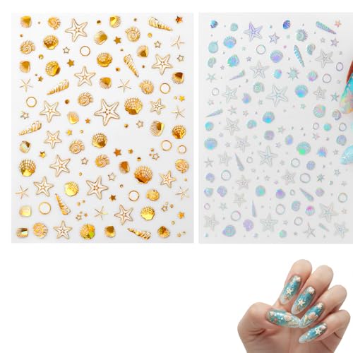 ARYIMYDP 2 Stück Ultra Glitzer Ozean Nagelsticker Selbstklebend, Nail Art Aufkleber, Einfache DIY Maniküre Sticker ohne Nagelschaden von ARYIMYDP