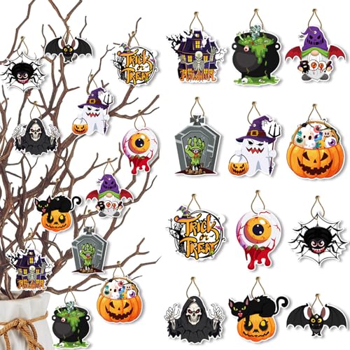 ARYIMYDP 24 Stück Halloween Baum Deko Anhänger, Doppelseitig Bedruckt, Robust für Türen und Innenräume von ARYIMYDP