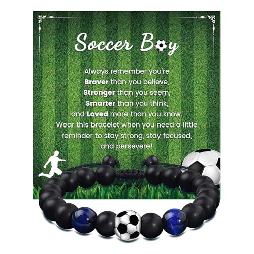 ARYIMYDP Fußball Armband Jungen 8-12 Jahre, Geschenk für Sohn mit Fußball Anhänger, Verstellbar Gurt Band Tigerauge Stein Zum Geburtstag von ARYIMYDP