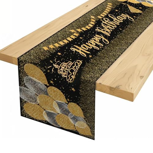 ARYIMYDP TischlÄufer Geburtstag 180x35cm Schwarz Gold, Wiederverwendbare Tischdeko, Party Dekoration für Erwachsene und Kinder von ARYIMYDP
