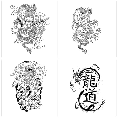 ARYU 4 Drachen Einfache Tattoo-Aufkleber Pflanzliche MäNner Und Frauen Wasserdicht Langlebig Personalisierte Nicht-Reflektierende Semi-Permanente TäTowierungen von ARYU