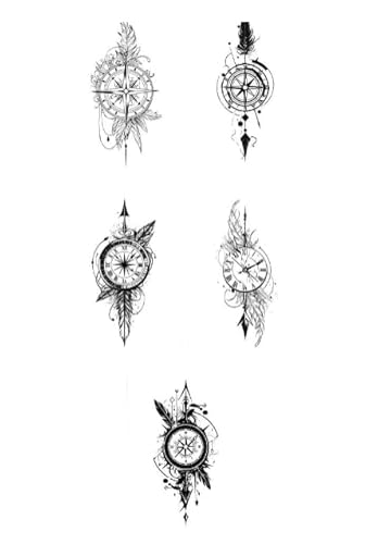 ARYU 5 Kompass-Tattoo-Aufkleber Im EuropäIschen Stil FüR MäNner Und Frauen Wasserdicht Langlebig Arm Tattoo High-Level-Sinn Von Aufklebern Pflanzlichen Nicht Reflektierenden von ARYU