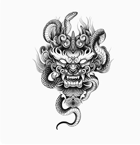 ARYU Blumen-Arm-KräUter-Tattoo-Aufkleber, Semi-Permanente Herren, Wasserfest, Langlebig, Schlange, Prajna Tang, LöWenarm, Brust, RüCken, Wade, 17 X 24 Cm von ARYU