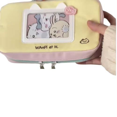 ARYU Dopamine Clashing Colours Kätzchen Fenster Federmäppchen Schmerzmittel Große Kapazität Studenten Schreibwaren Aufbewahrungstasche Federmäppchen, gelb, Taschen-Organizer von ARYU