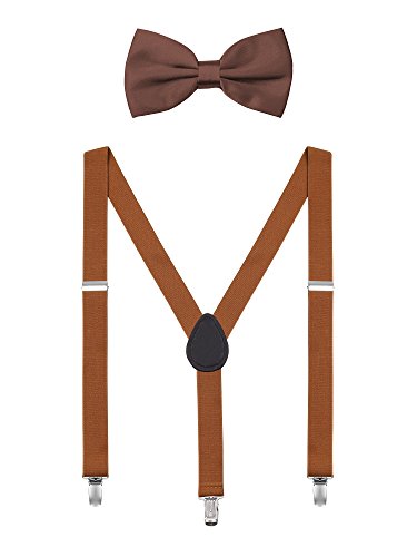 DEBAIJIA Unisex Hosenträger mit Fliege Set für Damen Herren Jugendliche Schick Design 3 Clips Elastisch Gürtel Längeverstellbar 155-180 Körperhöhe - Retro Braun von ARZER
