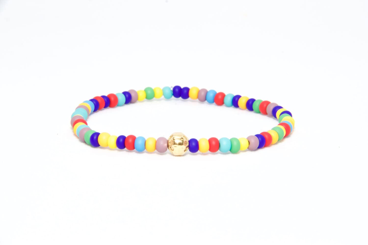 Perlen Armband in 18K Gelbgold - Strand Boho Stretch Cord Glas Bunten Regenbogen Multicolor Männer Frauen Unisex Geschenk Ihm Ihre von ARamettaDesigns