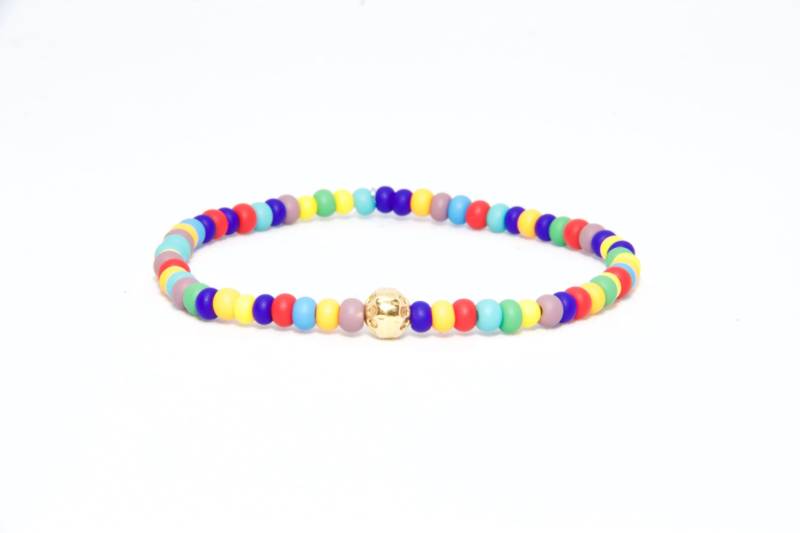 Perlen Armband in 18K Gelbgold - Strand Boho Stretch Cord Glas Bunten Regenbogen Multicolor Männer Frauen Unisex Geschenk Ihm Ihre von ARamettaDesigns