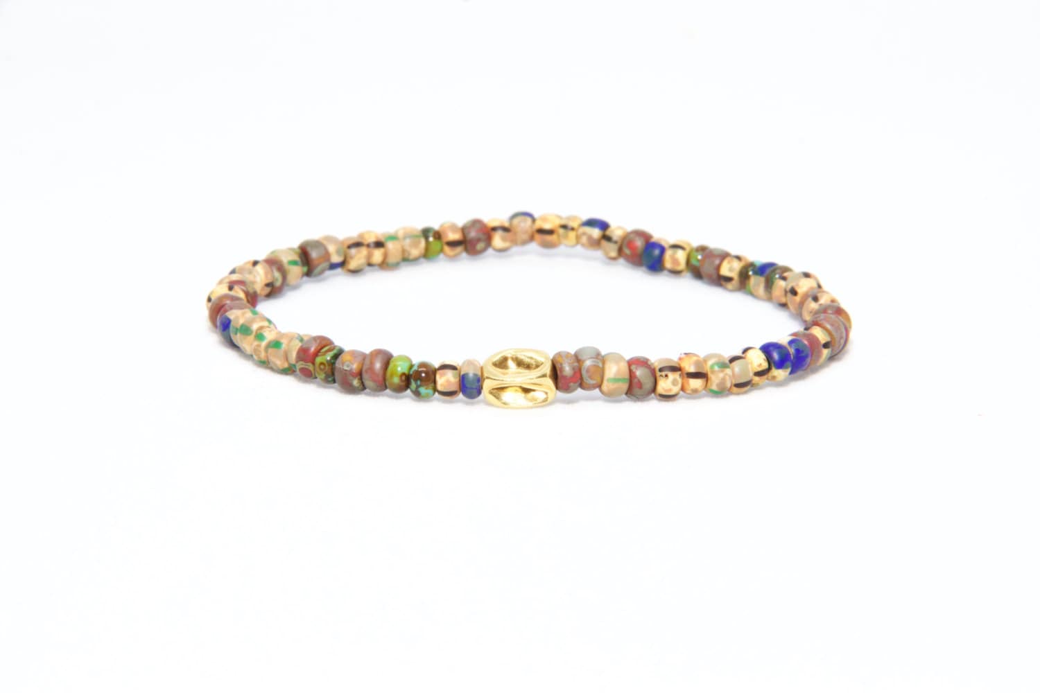 Perlen Armband in 18K Gelbgold - Strand Boho Stretch Cord Winzige Braune Erdtönen Männer Frauen Unisex Geschenk Ihm Ihre von ARamettaDesigns