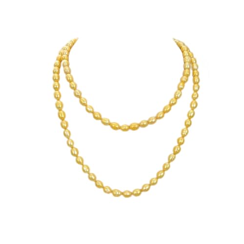 ARrase Ketten für Damen Schmucksachen 12MM 50inch gelbe goldene Reis-Perlen-Halskette erfüllen von ARrase