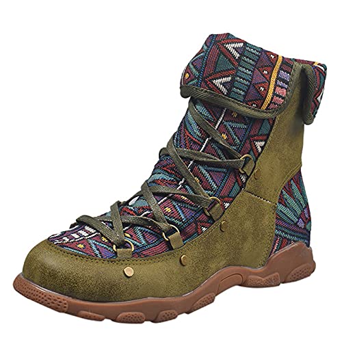 ARtray Bohemian Kurze Stiefel Damen Ethnischer Stil Stiefeletten Mode Vielseitig SchnüRstiefel Klassische Retro Plateau Stiefel Frauen Casual Smart Party Schuhe Boots Weihnachtsgeschenke von ARtray