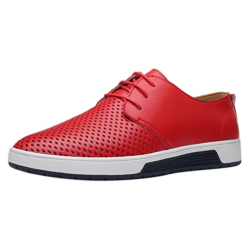 ARtray Herren Schuhe Günstig Kaufen Sommer Style Männer atmungsaktive Bequeme Business Lace-up Freizeit Hohle Feste Lederschuhe Extra Breite Schuhe Herren (Red, 48) von ARtray