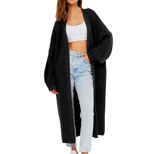 ARtray Strickjacke Damen Gemustert einfarbiger Mantel, gestrickt, lockere Version der mittellangen Damen-Strickjacke Strickpullover Damen Bauchfrei (Black, M) von ARtray