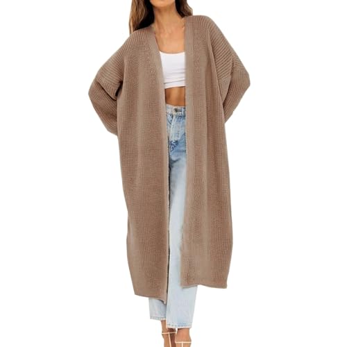 ARtray Strickjacke Damen Gemustert einfarbiger Mantel, gestrickt, lockere Version der mittellangen Damen-Strickjacke Strickpullover Damen Bauchfrei (Khaki, S) von ARtray