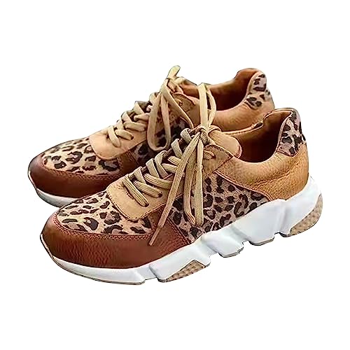 Damen Slip-On Walking Schuhe Runde Zehe Schnürschuhe Freizeitschuhe Mode Leopard Print Low Sneakers Damen Casual Smart Party Schuhe Athletic Running Turnschuhe Street Outdoor Schuhe, braun, 39 EU von ARtray