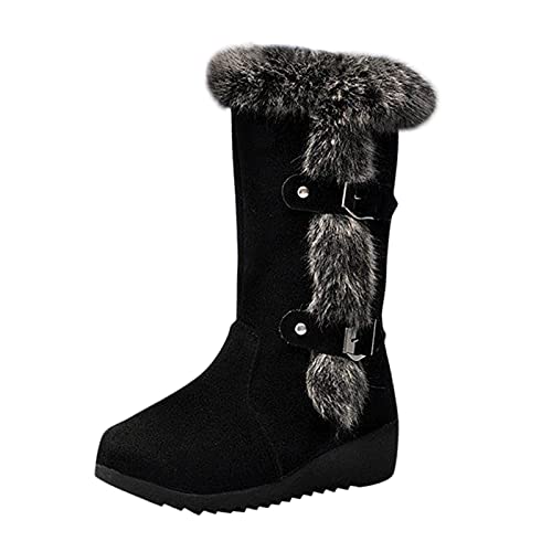 Hausschuhe Damen Flauschig Ferse plus Schnalle Fleece pelzigen warmen Wintermode Stiefel Stiefel Damen Gürtel Baumwolle Keil Damenstiefel Schwarze Damen Mit Absatz (Black-2, 41) von ARtray