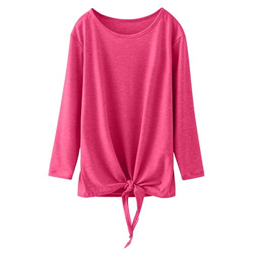 Hemd Gr. 146 Jungen Mädchen Rundhalsausschnitt solide Basic T-Shirt Krawatte vorne Knoten Tanktops Langarm lockere lässige Herbstbluse T-Shirts Shirt Mit Fledermausärmel (Hot Pink, 10-11 Years) von ARtray