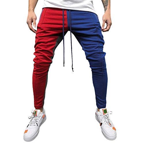 Herren-Jogginghose, lässige Trainingshose, bequeme elastische Taille, Trainingshose, zweifarbige Patchwork-Activewear-Hose, athletische Passform, Lounge-Stretch-Chinohose, rot, 36-41 von ARtray