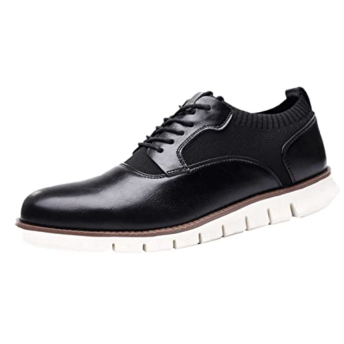 Herren Kleid Oxford Schuhe Klassische Schnürschuhe Formale Flache Schuhe Retro Runde Zehe Freizeitschuhe Slip On Durable Turnschuhe Mode Vielseitige Mokassins Formale Klassische Sneakers, Schwarz , 42 von ARtray