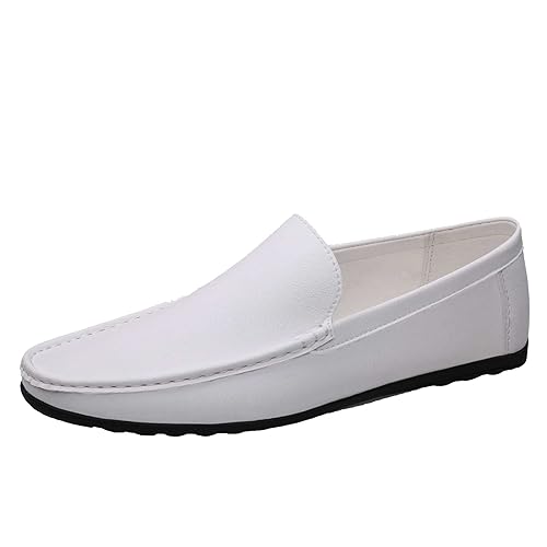 Herren Loafers Mokassins Slip-On Low Heel Oxfords Schuhe Klassische Business Lederschuhe Super Bequem Leichte Wanderschuhe Atmungsaktiv Flach Casual Arbeitsschuhe Slouch Vielseitig, weiß, 42.5 EU von ARtray