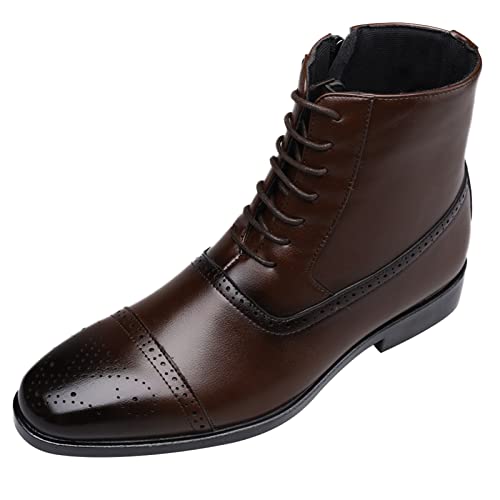 Herren Schnürschuhe Fahrschuhe Männer Mode High Top Stiefeletten Brogues Lederschuhe Retro Side Zipper Walkingschuhe Klassische Business Arbeitsschuhe Bequeme Pendler Büro Schuhe, braun, 42.5 EU von ARtray