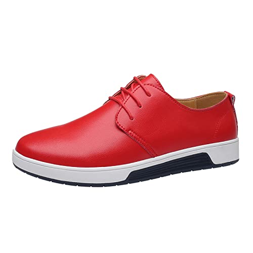 Lässige Loafers für Herren, Derbys Lederschuhe, flache Fahrschuhe, leichte, stoßdämpfende Sneaker, einfarbig, Schnürschuhe, Business-Schuhe, gemütlich, Pendler, Büro, Wanderschuhe, rot, 41 1/3 EU von ARtray