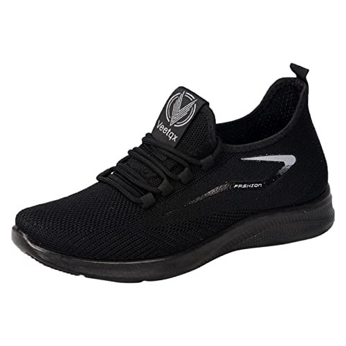 Schuhe 80 Herren Mode Frühling und Sommer Herren Sportschuhe Flachboden Leichter Slip On Elastische Fliege Gewebtes Mesh Atmungsaktiv Bequemer und Lässiger Stil Schuhe Ohne Schnürsenkel (Black, 43) von ARtray