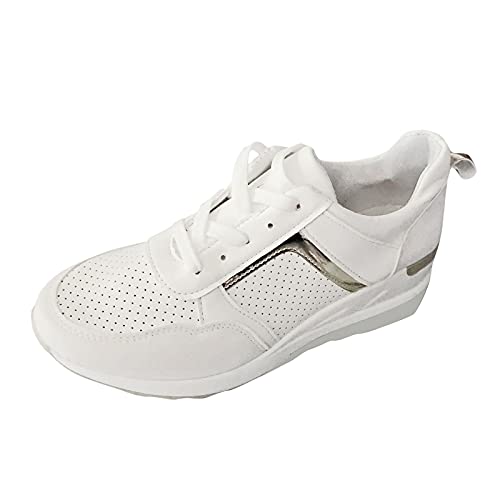 Schuhe für Damen, Leder, Loafer, Schuhe für Damen, klobige Plateau-Keil-Turnschuhe, Retro, Schnürung, Freizeitschuhe, Netzstoff, atmungsaktiv, leicht, Tennis-Sneaker, rutschfeste Wanderschuhe, weiß, von ARtray