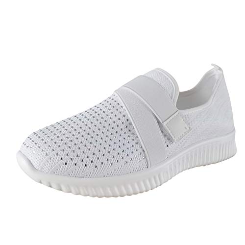 Slip-On-Sneaker für Damen, legere Sneaker, leichte Tennisschuhe, stilvoll, weich, bequem, freihändig, Nordic-Walking-Schuhe, atmungsaktiv, flache Outdoor-Schuhe zum Joggen, weiß, 37.5 EU von ARtray