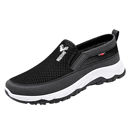 Sneaker Ohne Schnürsenkel Herren Mode Frühling und Sommer Herren Freizeitschuhe flacher weicher Boden rutschfeste Hohlmaschenoberseite atmungsaktiv bequemer Slip On einfarbig Schuhe Herren (Black, 42) von ARtray