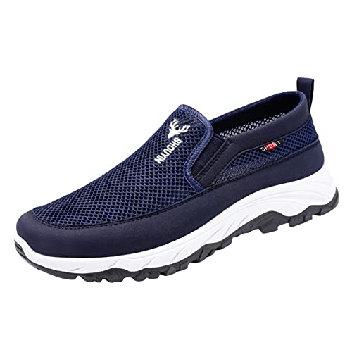 Sneaker Ohne Schnürsenkel Herren Mode Frühling und Sommer Herren Freizeitschuhe flacher weicher Boden rutschfeste Hohlmaschenoberseite atmungsaktiv bequemer Slip On einfarbig Schuhe Herren (Blue, 42) von ARtray
