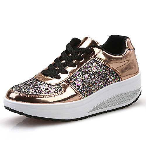 Turnschuhe für Damen, Laufschuhe, Tennisschuhe, atmungsaktive Turnschuhe, lässig, intelligent, glänzend, glitzernd, Partyschuhe, klobige Plateau-Keil-Turnschuhe mit Schnürung, athletische Sportschuhe, von ARtray