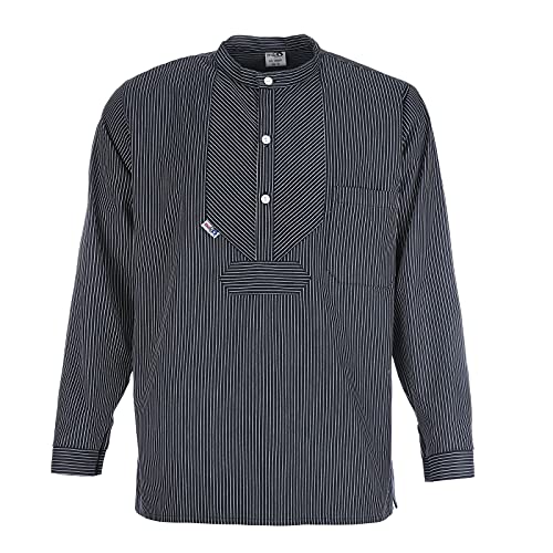 modAS Unisex Finkenwerder Fischerhemd Basic Line - Hemd Seemann Skipper Fischer-Hemd gestreift aus Baumwolle mit schmalen Streifen in Blau Größe XS von modAS
