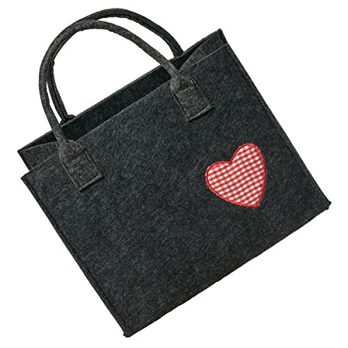 LaFiore24 Hochwertige Filztasche Handtasche Tragetasche Shopper Festival Dirndl Herz-Stickerei (dunkelgrau-rot) von AS Design by LaFiore24