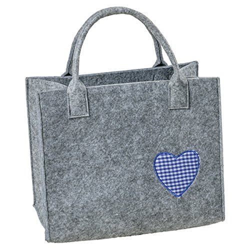 LaFiore24 Hochwertige Filztasche Handtasche Tragetasche Shopper Festival Dirndl Herz-Stickerei (hellgrau-blau) von AS Design by LaFiore24