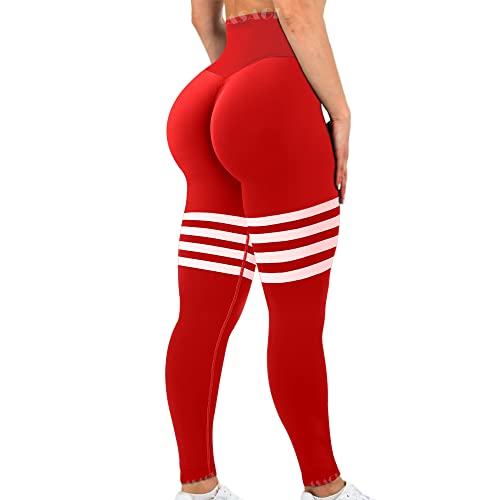 ASAGI Scrunch Butt Lifting Workout Leggings für Frauen Hohe Taille Yoga Hosen Verstärker Fitnessstudio Nahtlose Booty Strumpfhosen, 2# Rot, X-Groß von ASAGI