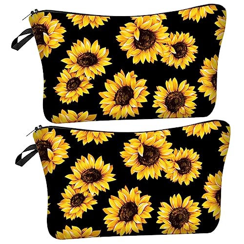 ASAKKURA 2 Stück Sonnenblumen Make Up Tasche Tragbare Kosmetik Organizer Tasche Reise Schminktasche Damen Mit Reißverschluss Kosmetiktasche Im Set ASAKKURA 2 Stück Sonnenblumen Make Up Tasche Tragbare Kosmetik Organizer Tasche Reise Schminktasche Damen Mit Reißverschluss Kosmetiktasche Im Set von ASAKKURA