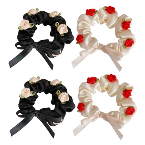 ASAKKURA 4 Stücke Haarband Rose Haar Ring Frauen Haarband Seide Pferdeschwanzhalter ASAKKURA 4 Stücke Haarband Rose Haar Ring Frauen Haarband Seide Pferdeschwanzhalter von ASAKKURA