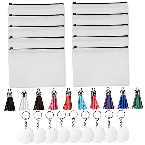 ASAKKURA Canvas-Make-up-Taschen-Set Sublimationsrohlinge Großer Reise-Organizer Federmäppchen Kulturbeutel Wärmeübertragung Quasten-Set Zum Dekorieren von ASAKKURA