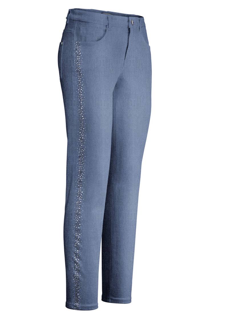 Edel-Jeans mit effektvollen Strasssteinen, Jeansblau, Größe 18 von ASCARI