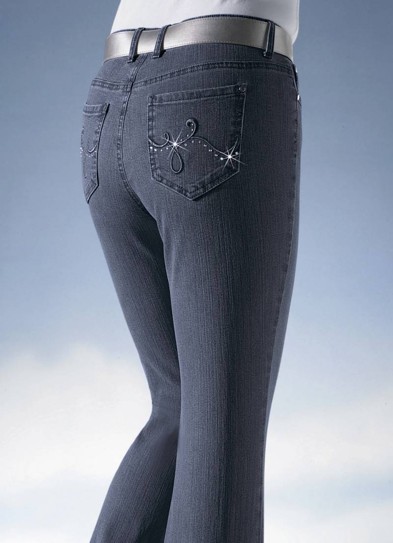 Jeans verziert mit funkelnden Strasssteinen, Dunkelblau, Größe 22 von ASCARI
