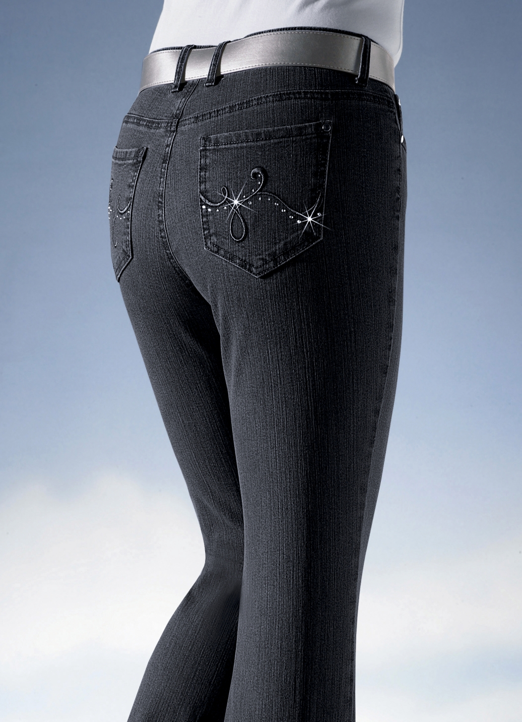 Jeans verziert mit funkelnden Strasssteinen, Schwarz, Größe 26 von ASCARI