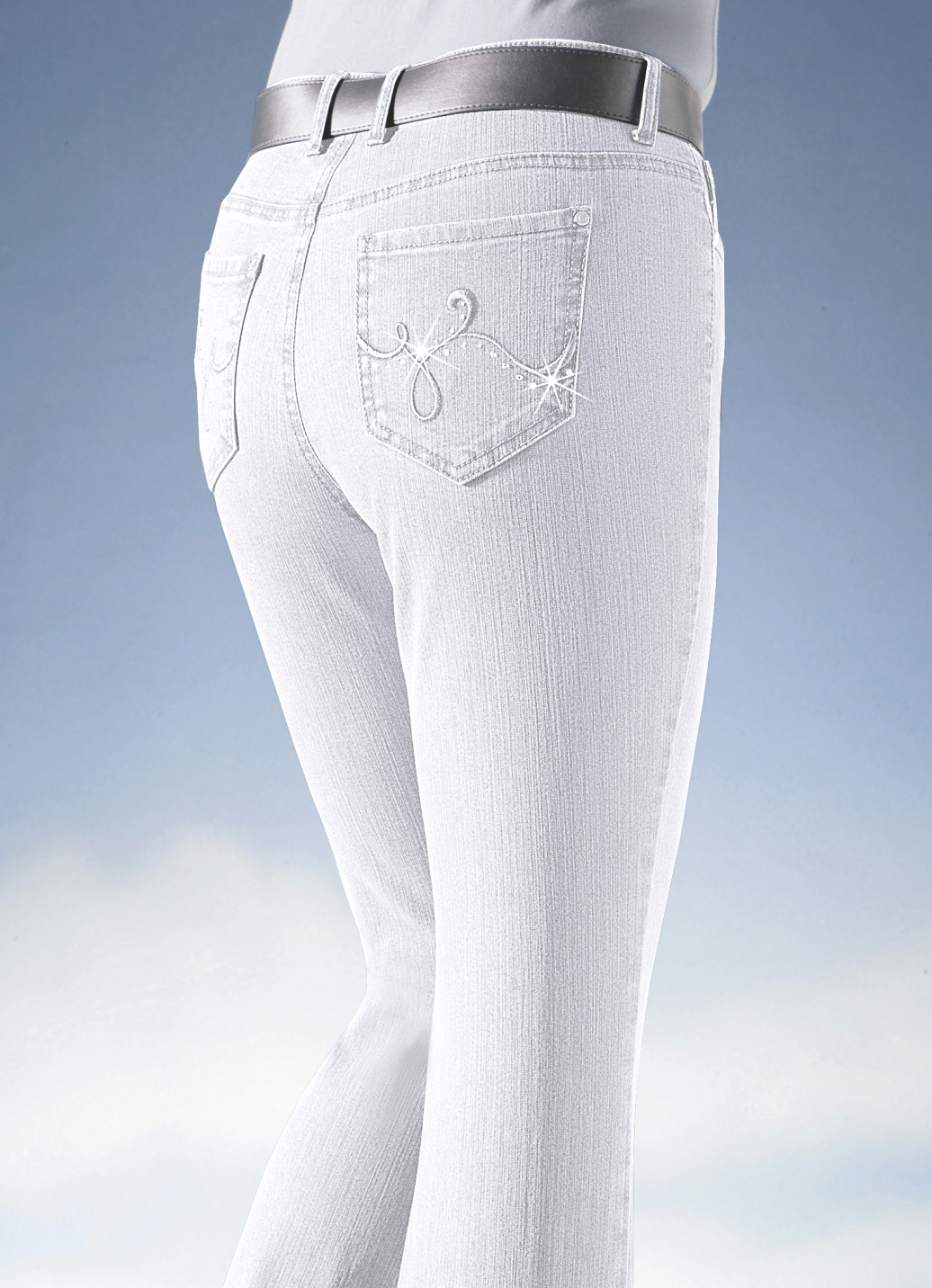 Jeans verziert mit funkelnden Strasssteinen, Weiss, Größe 42 von ASCARI