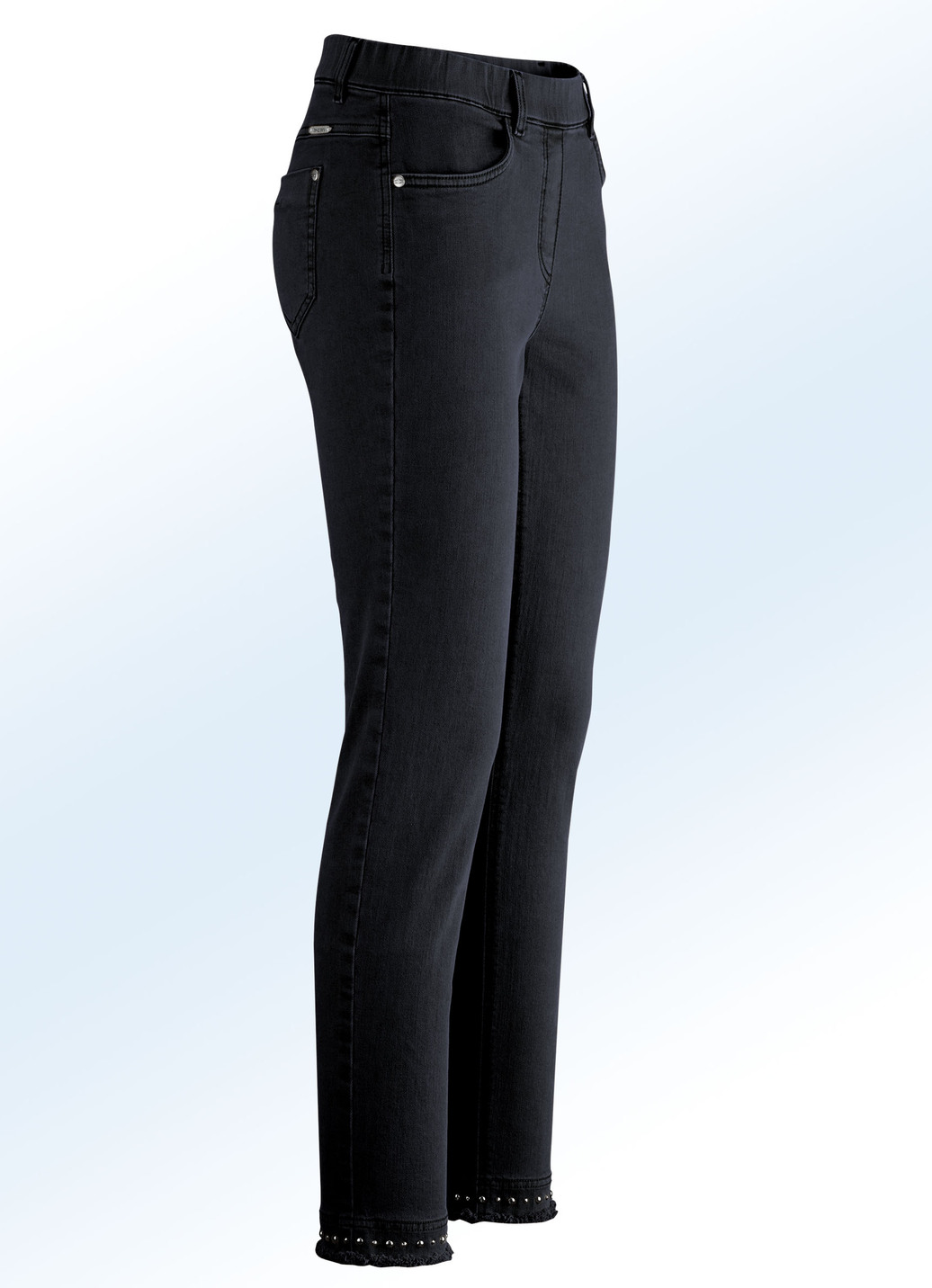 Magic-Jeans mit toller Nietenzier sowie angesagtem Fransensaum, Schwarz, Größe 17 von ASCARI