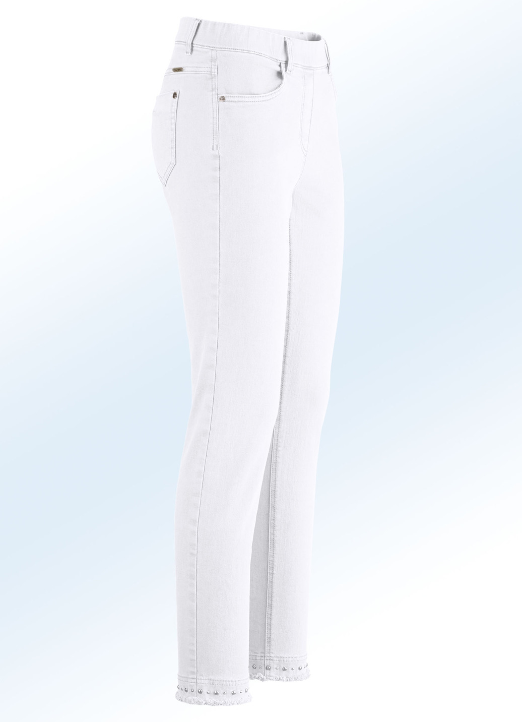 Magic-Jeans mit toller Nietenzier sowie angesagtem Fransensaum, Weiss, Größe 18 von ASCARI