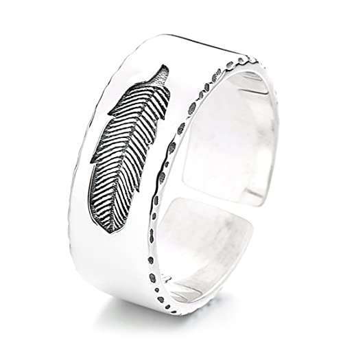 ASCHXUGX Breite Gesicht Feder Stempel Sterling Silber Verstellbaren Ring, Stilvolle S925 Sterling Silber Damenring,Silber,11 von ASCHXUGX
