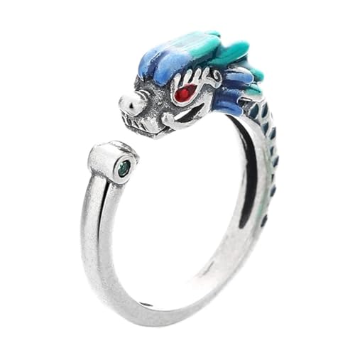 ASCHXUGX Bunte Drachen Totem Sterling Silber Offen Verstellbaren Ring, Stilvolle S925 Sterling Silber Damenring,Silber,6 von ASCHXUGX